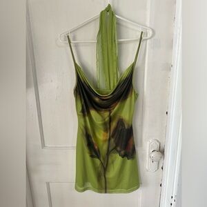 Green Floral Cowl Neck Women's tunic